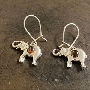 Amber Sterling silver Elephant Dangle Pierced. earrings